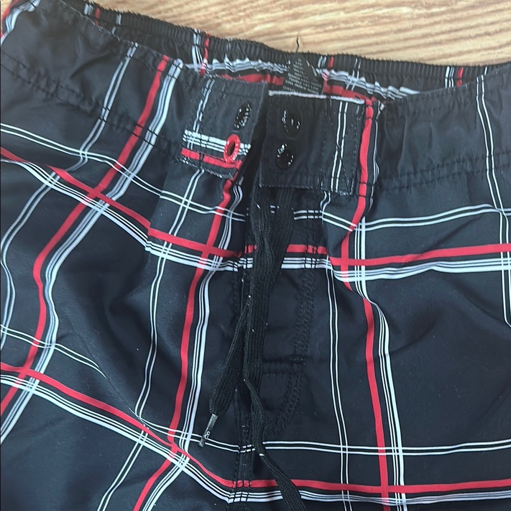 Black and Red Plaid Men's bathing suit - Picture 1 of 4